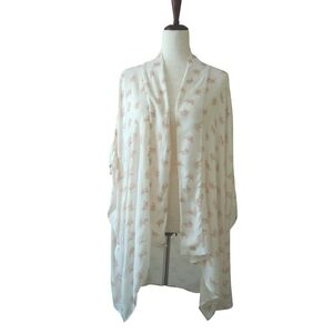 Symbology Kimono Cardigan Wrap Cover-up Semi-sheer Flowy Asymmetrical Cream